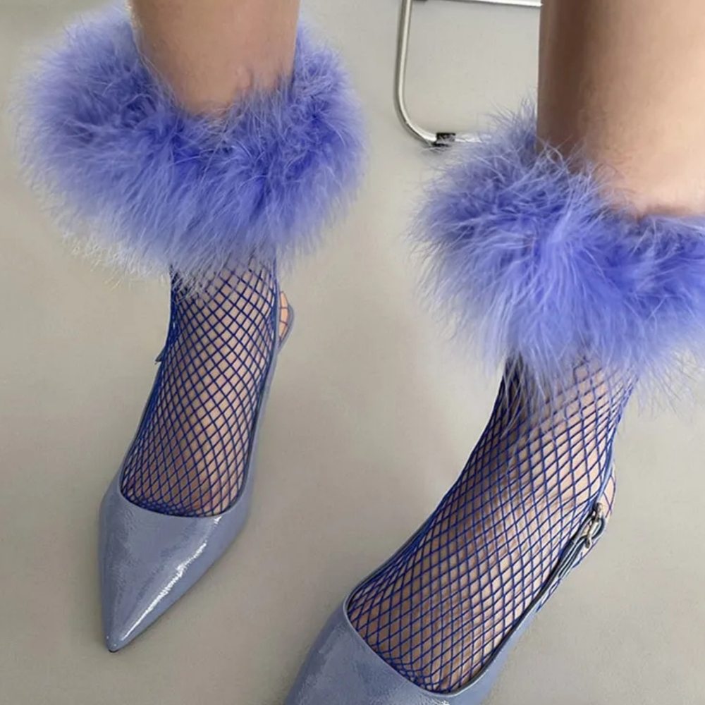 Gorgeous Unique Faux Fur Fish Net Stockings Socks NWT